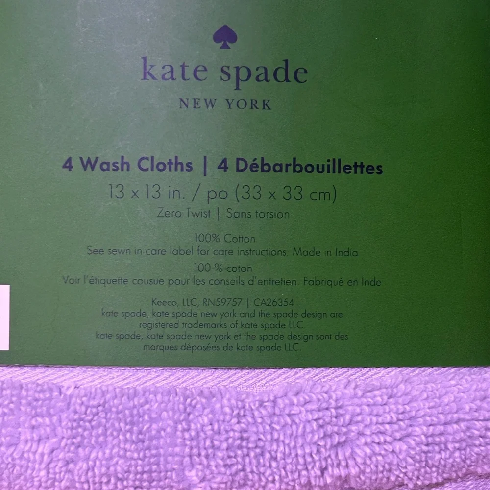 Kate Spade Light Gray Wash Cloths Set NWTS